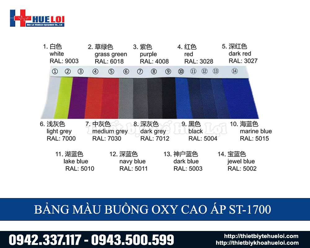 Bảng m&agrave;u tuỳ chọn buồng Oxy cao &aacute;p St1700