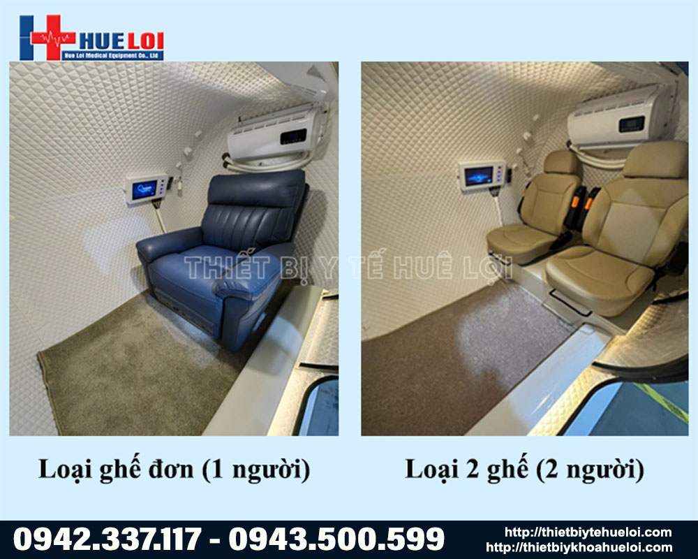 nội thất bên trong của buồng oxy tăng áp HE5000