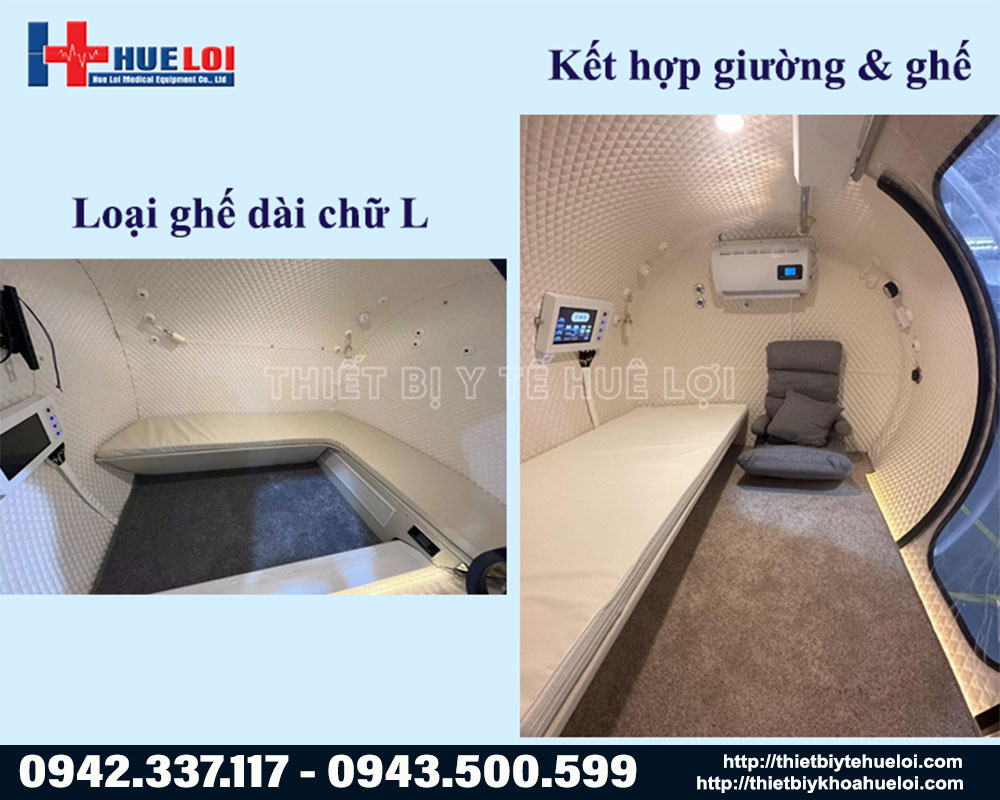 nội thất bên trong buồng oxy tăng áp buồng lớn