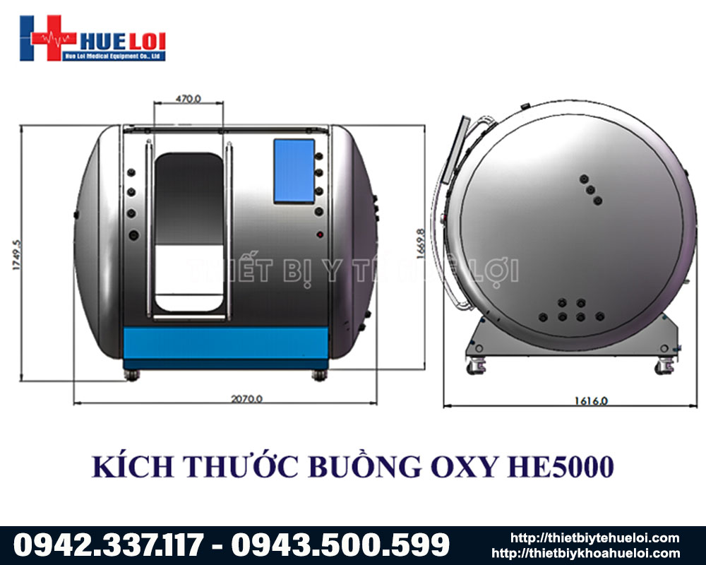 Kích thước buồng Oxy tăng áp HE5000