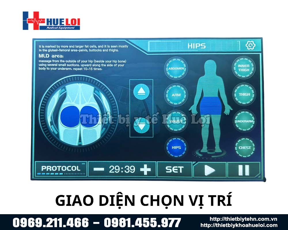 Giao diện điều trị các vùng của máy 